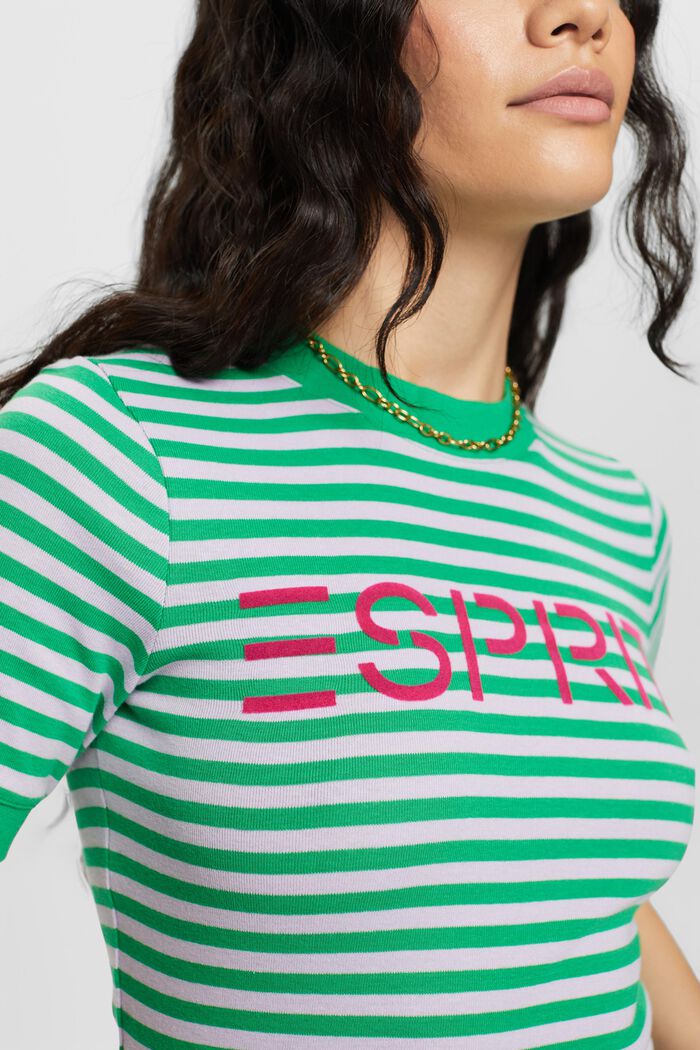 Randig bomulls-T-shirt med logotryck, GREEN, detail image number 1