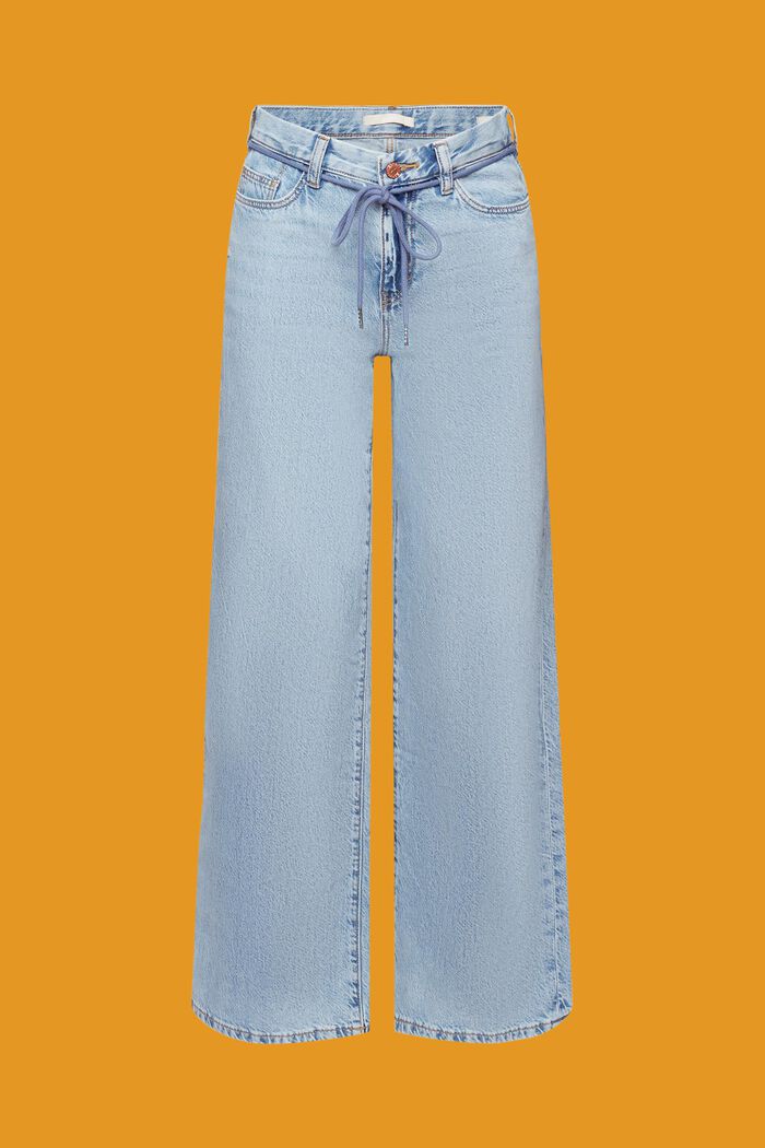 Jeans med vida ben och hög midja med skosnöresskärp, BLUE LIGHT WASHED, detail image number 7