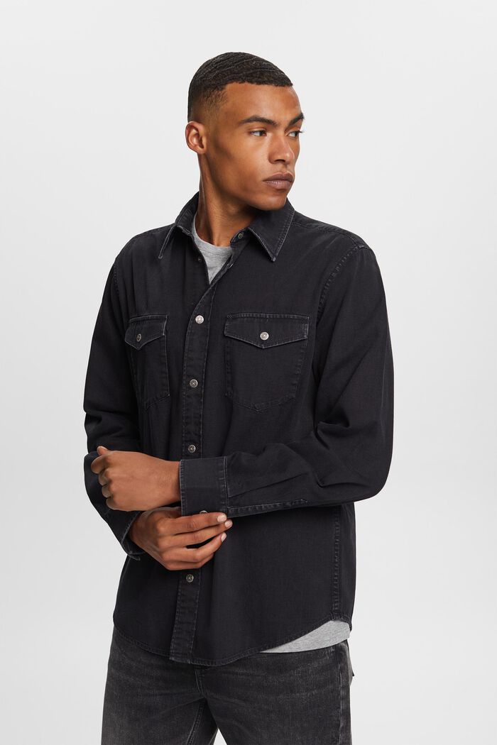 Jeansskjorta, 100% bomull, BLACK DARK WASHED, detail image number 0