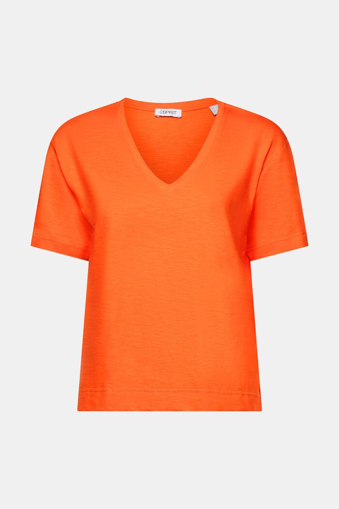 V-ringad T-shirt med slubstruktur, BRIGHT ORANGE, detail image number 7