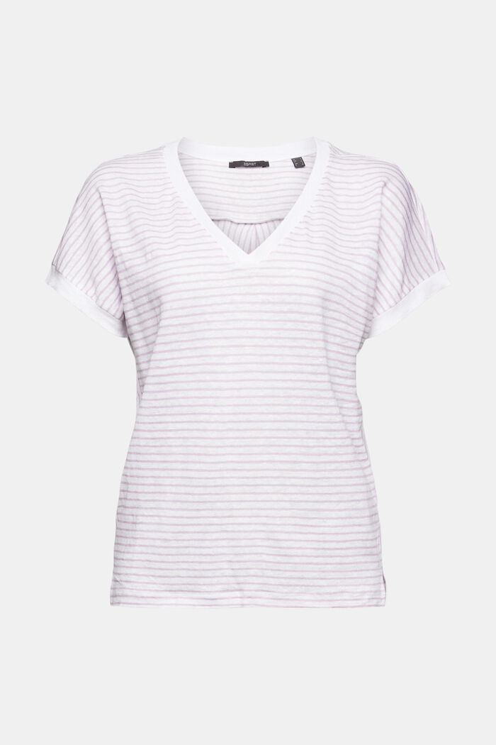 Randig T-shirt i 100% linne, WHITE, detail image number 7