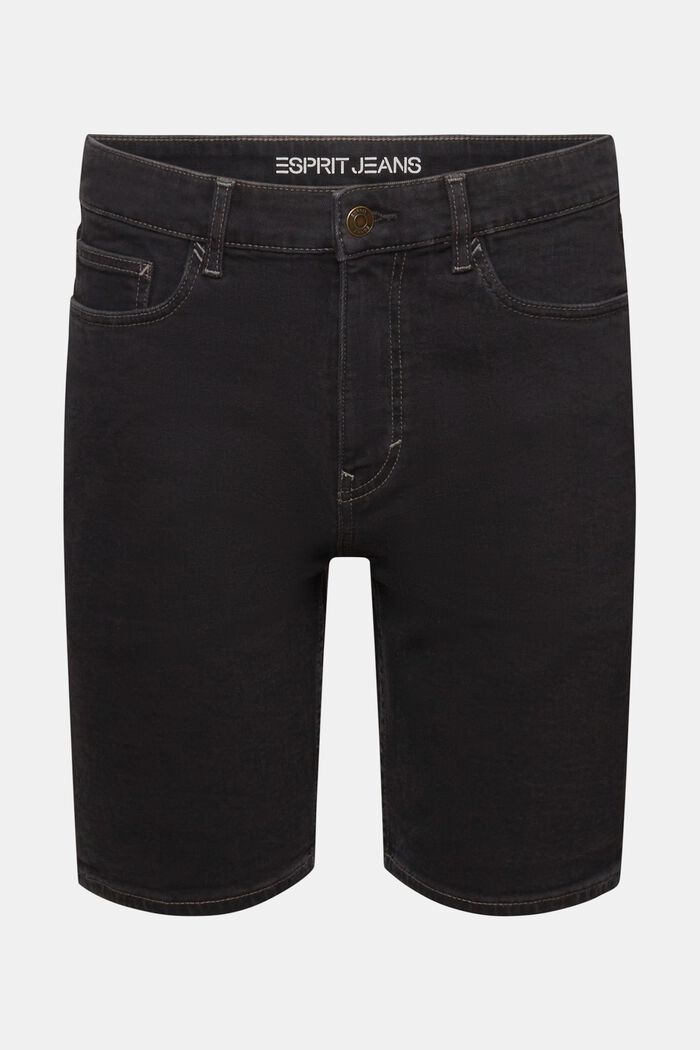 Raka jeansshorts med medelhög midja, BLACK DARK WASHED, detail image number 7