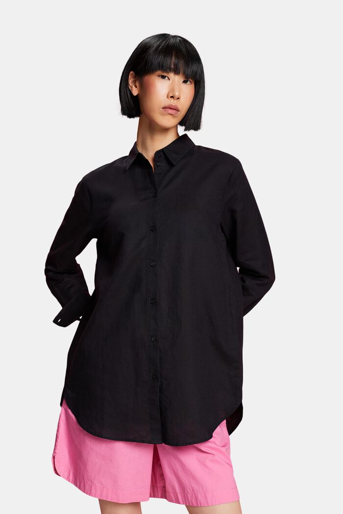 Skjorta i linne-bomullsmix, BLACK, detail image number 0