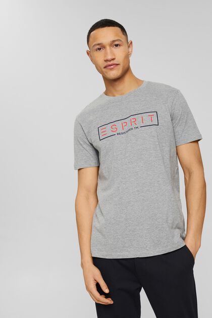 T-shirt i jersey med logo i bomullsmix, MEDIUM GREY, overview