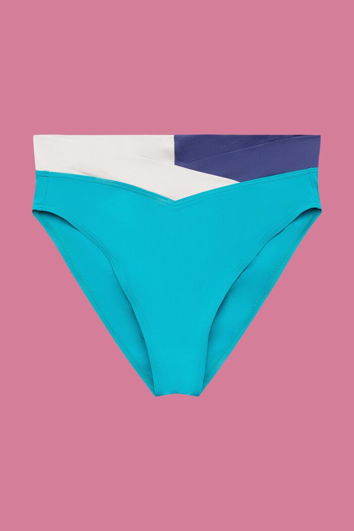 Medelhög bikiniunderdel med färgblocksdesign, TEAL GREEN, detail image number 4