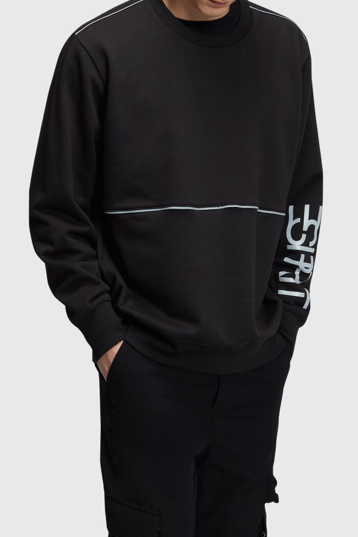 Oversize-sweatshirt med logotryck, BLACK, detail image number 0