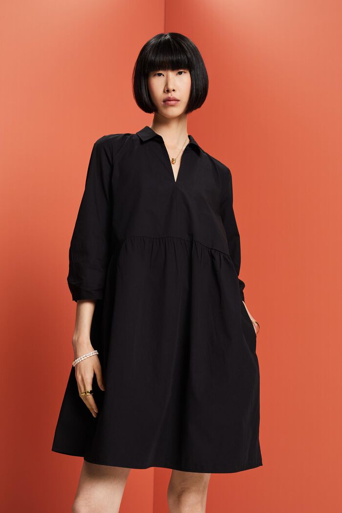 A-linjeformad klänning i ekologisk bomull, BLACK, detail image number 0