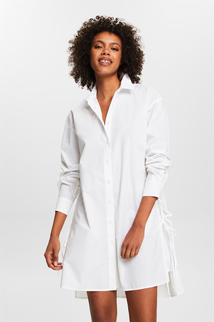 Skjortklänning i poplin med knytdetalj, WHITE, detail image number 4