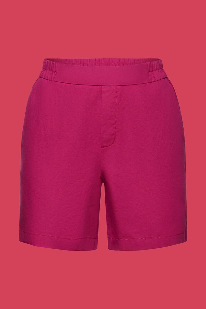 Dra-på-shorts, mix av linne och bomull, DARK PINK, detail image number 7