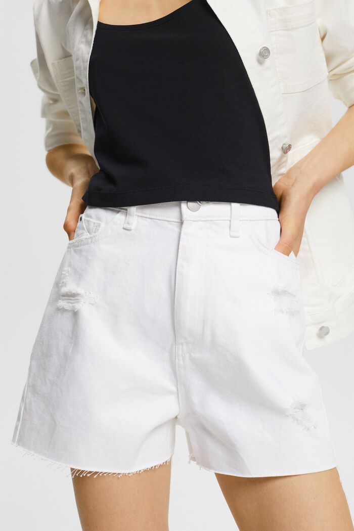 Jeansshorts med slitna effekter, WHITE, detail image number 2