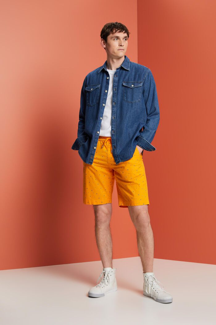 Mönstrade dra-på-shorts, bomullsstretch, BRIGHT ORANGE, detail image number 1