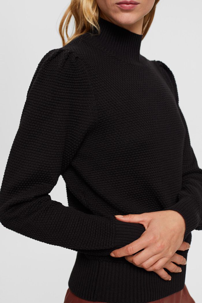 Strukturerad tröja med halvpolokrage, bomullsmix, BLACK, detail image number 2