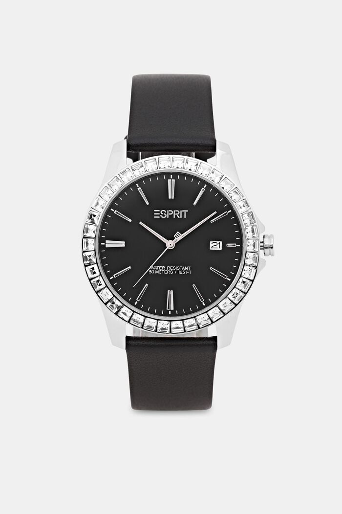 Watch with Leather, BLACK, detail image number 2