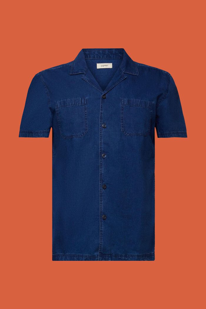 Kortärmad jeansskjorta, 100% bomull, BLUE DARK WASHED, detail image number 7