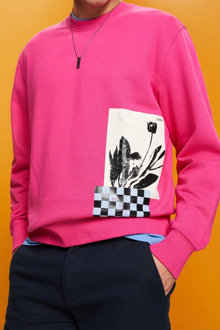 Rundhalsad sweatshirt med tryck, 100% bomull, PINK FUCHSIA, detail image number 2