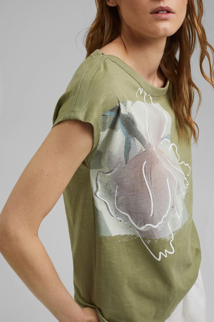 T-shirt med tryck, ekologisk bomull, LIGHT KHAKI, detail image number 2
