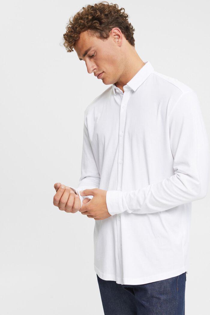Jersey-skjorta, 100% bomull, WHITE, detail image number 0