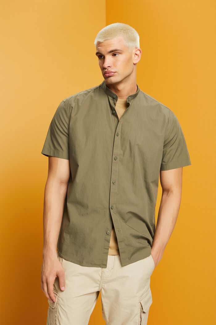 Bomullsskjorta med ståkrage, KHAKI GREEN, detail image number 0