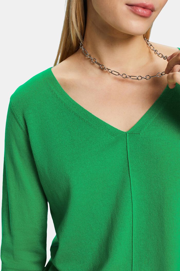 V-ringad tröja i bomull, GREEN, detail image number 3