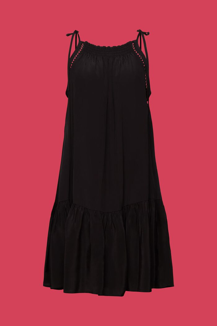 Klänning med axelband och smockade detaljer, BLACK, detail image number 6