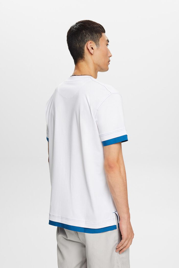 Rundringad T-shirt i lagerlook, 100% bomull, WHITE, detail image number 3