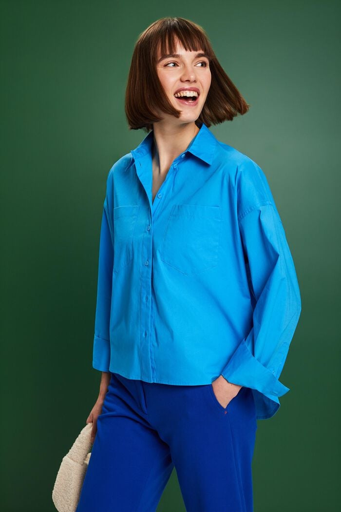 Helknäppt skjorta i bomullspoplin, BLUE, detail image number 3